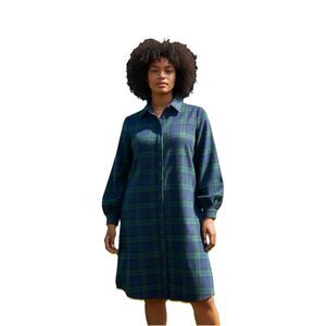 VTG 70s Tartan Plaid Midi Dress Yves Jennet Sz M/L Green Shift Cottagecore